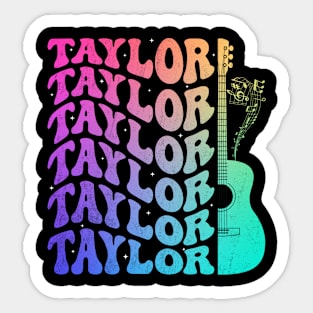 Taylor First Name I Love Taylor Girl Groovy Retro Tie Dye Sticker